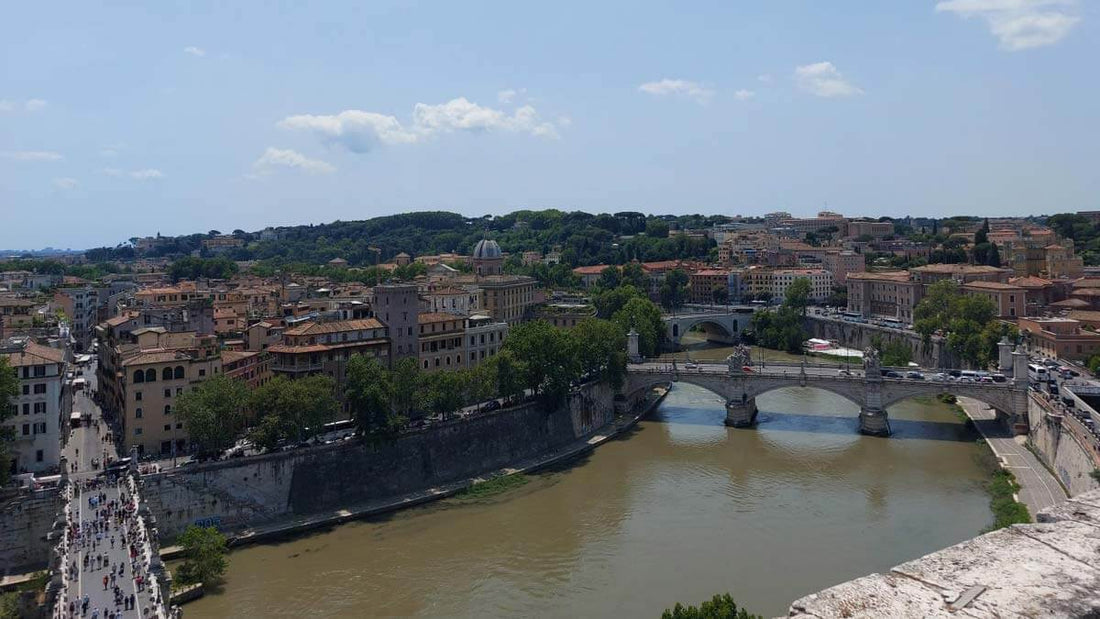 Tiber river and Rome city view from the Castle of Sant Angelo