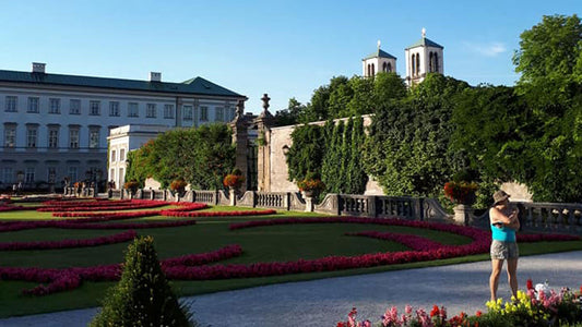 View of the Mirabel gardens and palace in Salzburg Austria