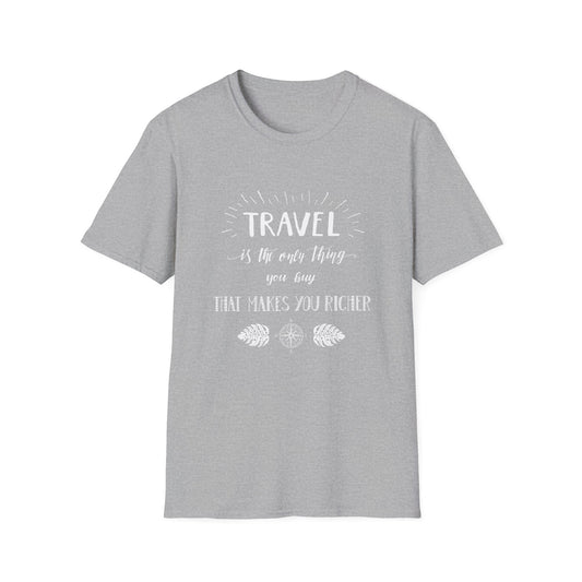 Heather gray Travel Tee - Invest in Experiences Softstyle T-Shirt featuring motivational travel quote, perfect for nature lovers and vacation outfits.
