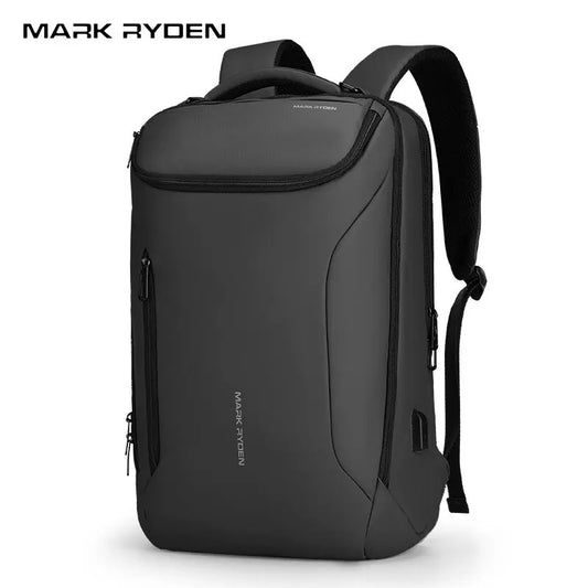 Mark Ryden Business Travel Backpack in sleek black, featuring a USB charging port, a laptop compartment, and ergonomic shoulder straps for professionals.