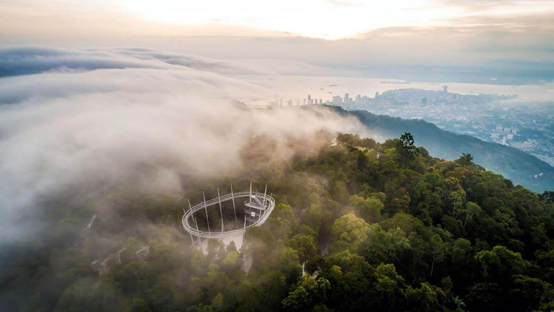 Aerial view of Penang Hill Bukit Bendera and the observation deck