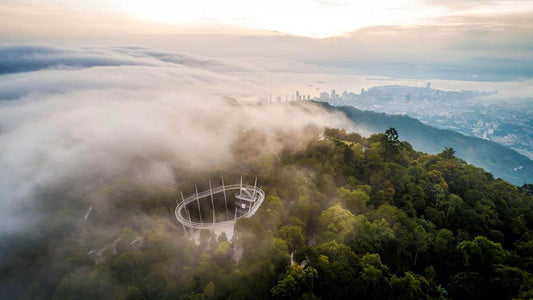 Aerial view of Penang Hill Bukit Bendera and the observation deck