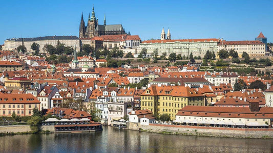 Old town of Prague and Prague Castle with Vltava River view