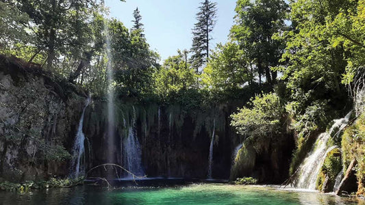 Waterfall and azure waters at Plitvice lakes national park Croatia