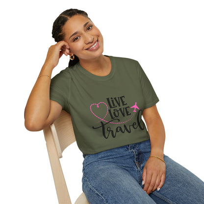Embrace the Wanderlust: Live Love Travel Unisex Softstyle T-Shirt