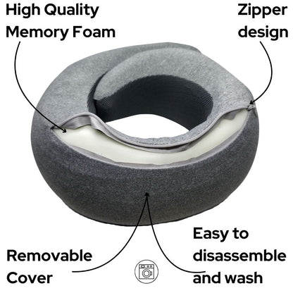 Beyond Travel Pillow with ergonomic U-shaped design, high-quality memory foam, removable cover, and zipper for easy disassembly and washing.