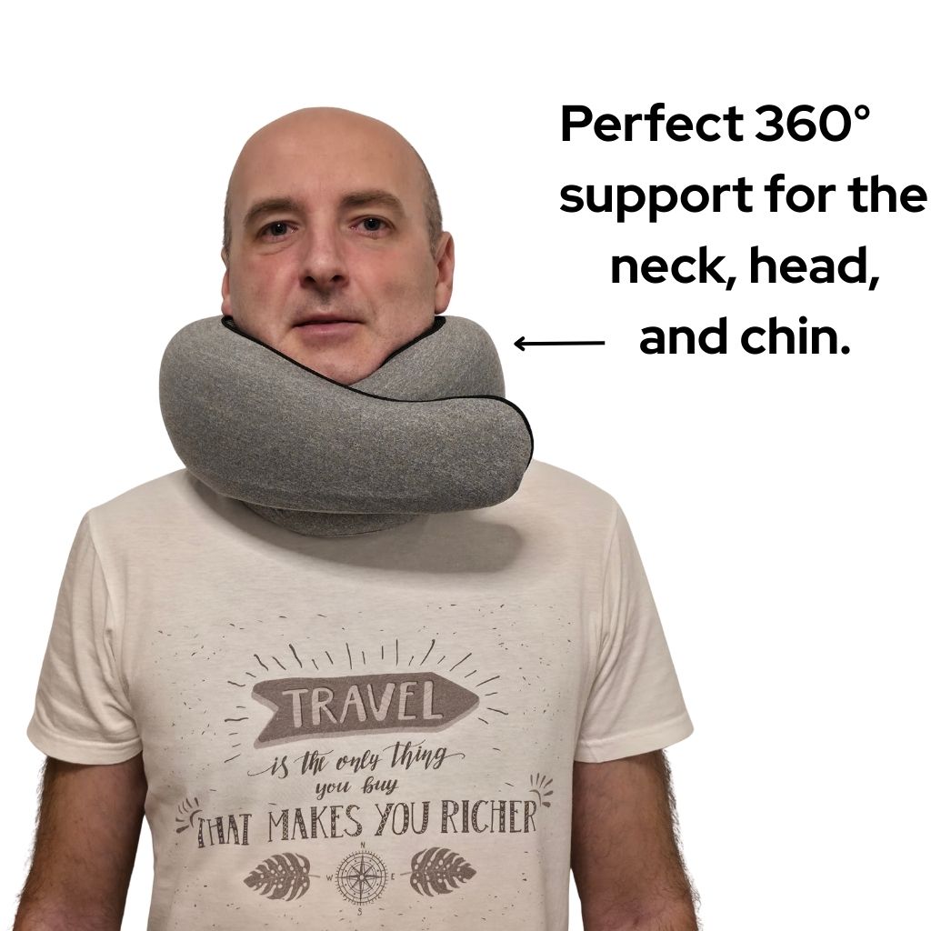 Beyond Travel Pillow offers ergonomic 360° support for neck, head, and chin, ideal for flights and long journeys. Features adjustable memory foam design.