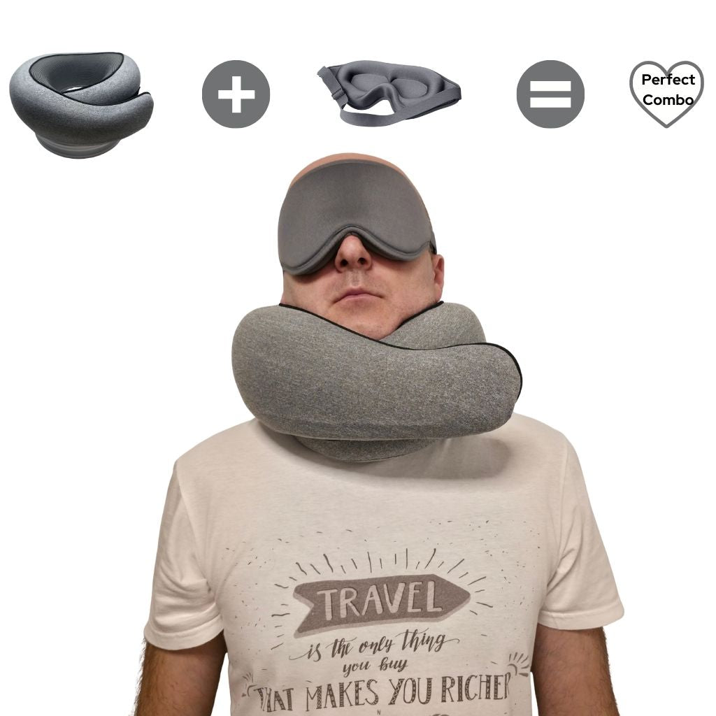 Beyond Travel Pillow | Ergonomic, Adjustable, Portable neck pillow with memory foam and eye mask for comfortable support during flights or road trips. Ideal travel pillow for airplane or car use, offering compact and lightweight design.